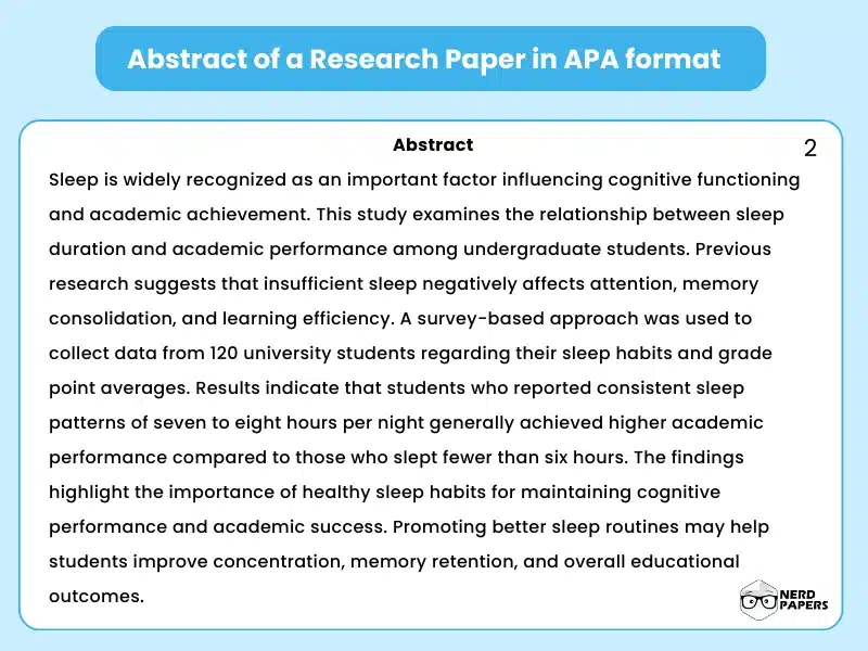 Abstract of a research paper in APA format summarizing research purpose methods and findings