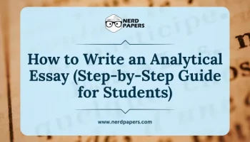 Main infographic cover for how to write an analytical essay step by step.