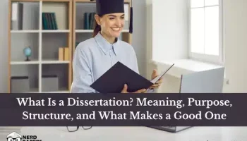 Graduate student representing a guide to dissertation meaning, purpose, structure, and qualities of a good dissertation