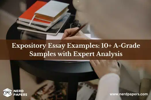 Expository essay examples infographic featuring 10+ A-grade sample essays with expert analysis to help students improve expository writing skills.