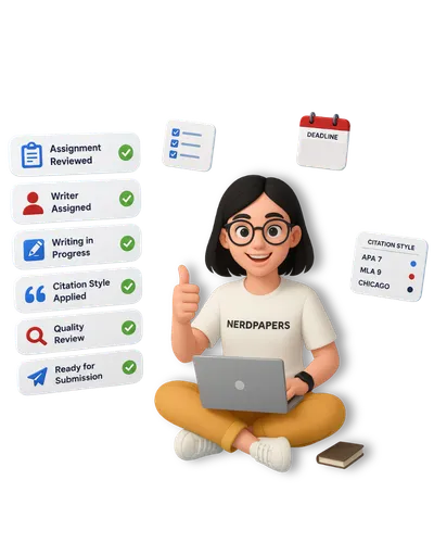 Write my college paper hero illustration showing a professional academic writer reviewing assignment instructions, tracking progress, and completing a college paper with APA, MLA, and Chicago formatting.