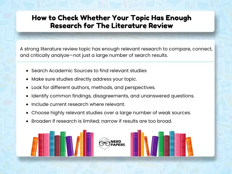 Checklist for evaluating whether a literature review topic has enough relevant scholarly research