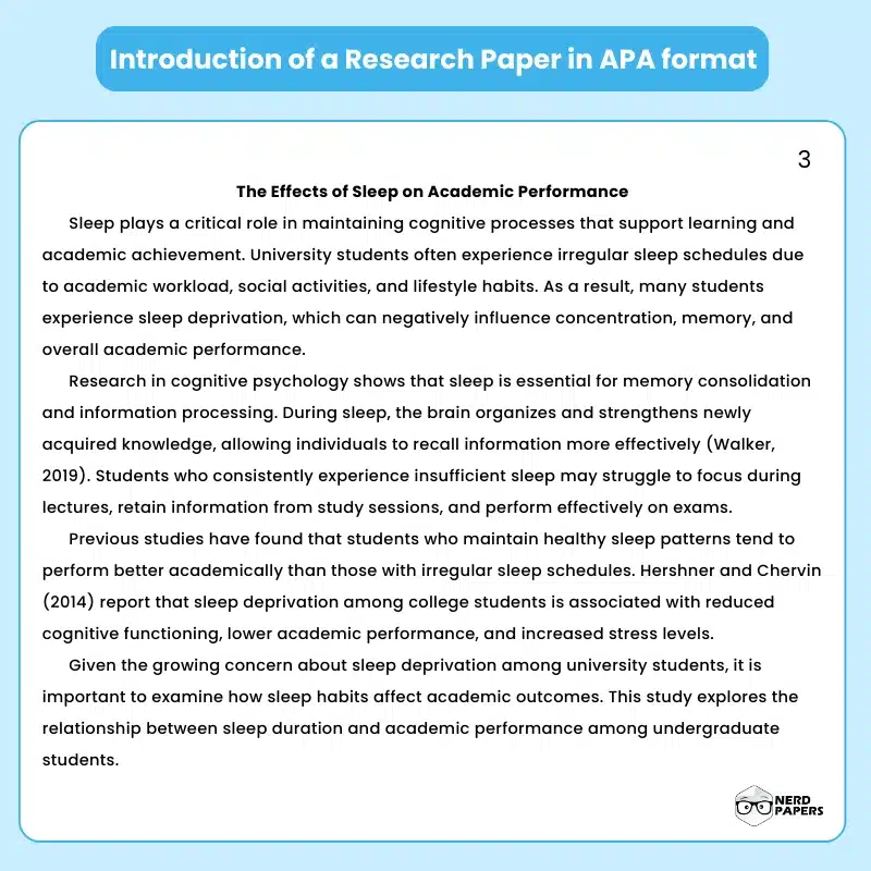 Introduction section of a research paper in APA format with background and research context