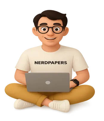 Happy Writer of Nerdpapers using laptop.