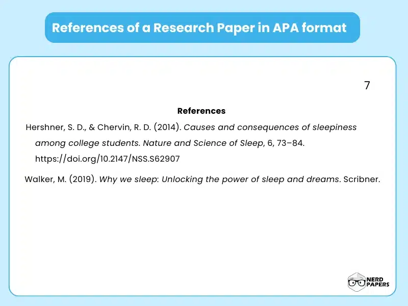 References page of a research paper in APA format with citation examples