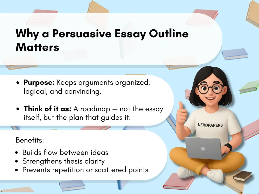 Explanation of why a persuasive essay outline is important for writing clarity and organization