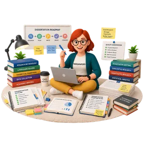 Dissertation writer working with research methodology, literature review, data analysis, citations, and dissertation chapters